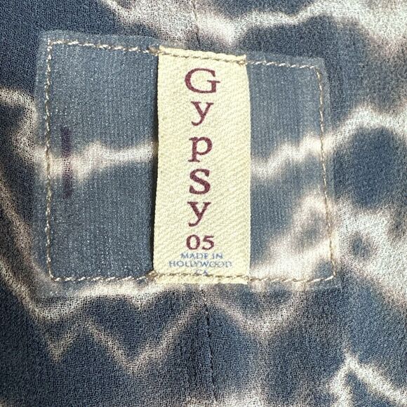 Gypsy 05 Silk Boat Neck Dolman Sleeve Blouse Size S Blue Tie Dye High Low Boho - Picture 7 of 11